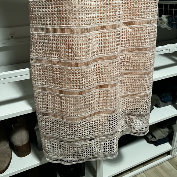 Warehouse (ASOS) Lace Peachy Pink Midi Dress - Picture 3 of 11